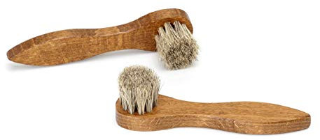 Rounded Horsehair Shoe Brush - 100% Natural Horsehair Boot Shine Brush (Grey)