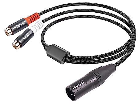 HUALEU 1FT XLR to 2 RCA Y Splitter Patch Cable, Dual RCA Female to XLR Male Audio Cable Adapter for Speaker Condenser Mic Mixer AMP