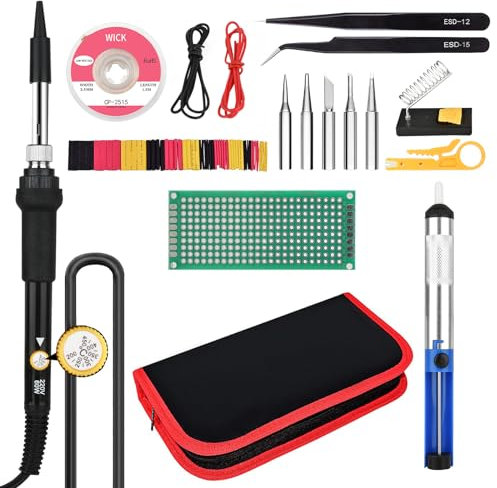 NUZEKY Lötkolben Set - 60W Lötkolben mit Ein/Aus Schalter mit Temperatur Einstellbar 200-450°C, Lötwerkzeug mit 5 Lötspitzen, Hochwertiges Löten & Reparieren - Soldering Iron for DIY, O6M29813QFSFIX