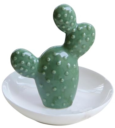 Cabilock Vassoio Portagioie Elegante e Semplice in Ceramica a Forma di Cactus Bianco per Anniversario e Organizzatore per Anelli e Braccialetti e Festa Romantica Decorazione per Casa