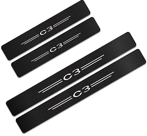 4 Pièces Plaques de Protection Seuil de Portière de Voiture pour Citr-oen C1 C2 C3 C4 C5 C6, Bandes de Seuil de Bienvenue en Fibre Carbone de Anti-Rayures - Autocollants Décoratifs, C3