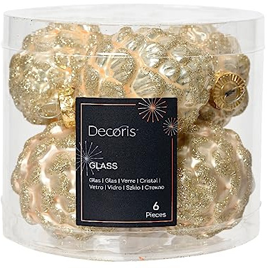 Kaemingk Christbaumschmuck Zapfen Glas 7cm x 6 Stück Weihnachtskugeln Christbaumkugeln Perle Champagner - Ivory - Elfenbein - cremeweiß - perlweiß - perlenfarbe