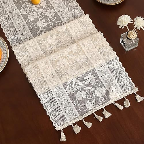 Spitzen-Tischläufer, handgefertigter bestickter Spitzen-Tischläufer mit Blumenmuster, Vintage-Tischläufer, rechteckige Tischdecke für Zuhause, Esszimmer, Hochzeit, Partydekoration, B, 30 x 90 cm