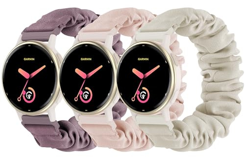 Stretchy Scrunchie Bands Compatible with Garmin Vivoactive 5/6, 20mm Nylon Sport Elastic Band for Venu/Sq/Sq 2/2 Plus/Vivoactive 3/Forerunner 165/55/245 Music for Women Men(3 Pack )