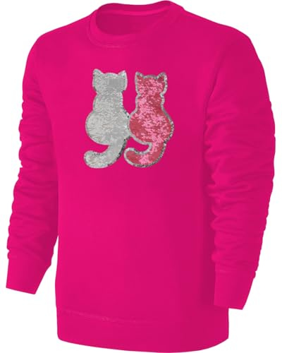 Blackshirt Company Kinder Wende Pailletten Mädchen Sweatshirt Katzen Streichel Pullover Pink
