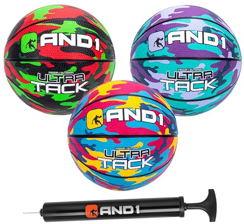 AND1 Mini Basketball 3 Pack Set for Kids (Deflated w/Pump Included): - Size 3 7-Inch Premium Youth Size Basketballs, Easy to Grip, Made for Indoors and Outdoors