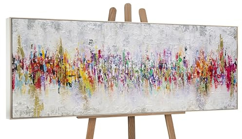 YS-Art Quadri d'arte astratta astrazione II colori chiari Pittura acrilica su tela Dipinto a mano moderno Immagini con cornice 120x40 cm