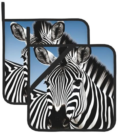 Zebra Printed Pot Holders Set of 2,Heat Resistant Hot Pot Holder Set,Kitchen Hot Pad for Cooking Baking 8x8 in
