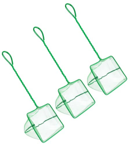 3 Pezzi 5 Pollici Retino da Pesca Acquario Retino a Maglia Fine con 25 CM Manico in Plastica Rete per Pesca a Maglia Fine per Pesci e Gamberetti