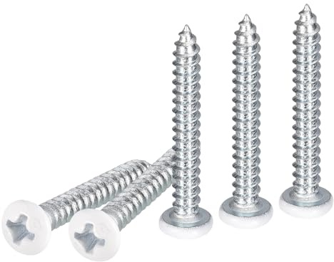 DTGN ST3.5x25mm White Screws 50Pack - Zinc Plated Carbon Steel Pan Head Phillips Sheet Metal Screw Self-tapping Screw Wood Screws