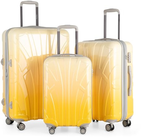 suitline - 3er Koffer-Set Trolley-Set Rollkoffer Hartschalen-Koffer Reisekoffer, TSA, (55 cm, 66 cm, 76 cm), Hartschale, glänzend, Safari Sunrise | ABS-Hartschale · TSA-Zahlenschloss · Erweiterbar · 4 Rollen · Austauschbare Ersatzteile · Gepäckset · S, M & L · Für Familien