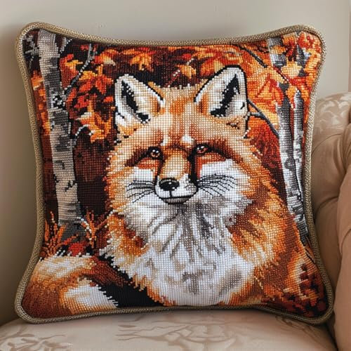 Taxpy Diy Knüpfen Set Erwachsene Kissen Fuchs-Tier-Knüpfkissen-Sets Für Erwachsene，Diy-Häkelgarn-Sets，Stick-Sets，Kissenbezug 17x17in