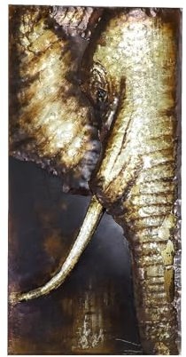 SEART Handgemalt Metal Bild 3D-effekt Vertikal Bilder Afrikanischer Stil Elefant XXL 75x150cm