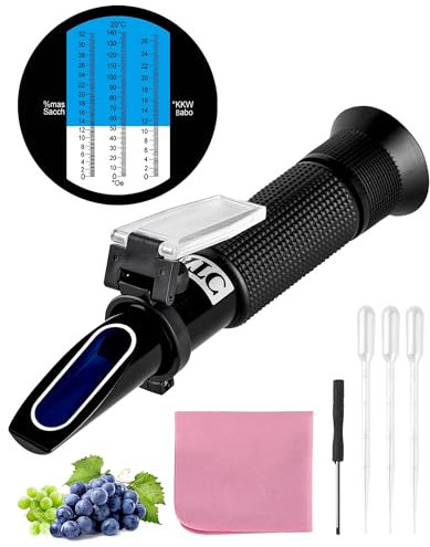 NETONDA Winzer Refraktometer Wein Brauen 0-32 Brix (Zucker) 0-140 Öchsle 0-27 KMW Öchslemeter Zucker Refraktometer brix ATC Refractometer für Messung des Zuckeranteils zur Weinherstellung