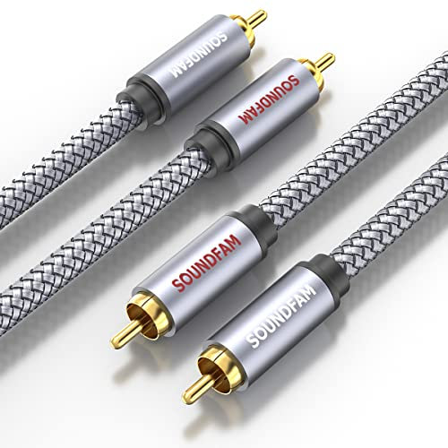 SOUNDFAM 2RCA zu 2RCA Cinch Kabel 1m | 75Ohm Stereo Audiokabel mit Doppelschirm & OFC | 24K vergoldete Stecker für Heimkino/HiFi