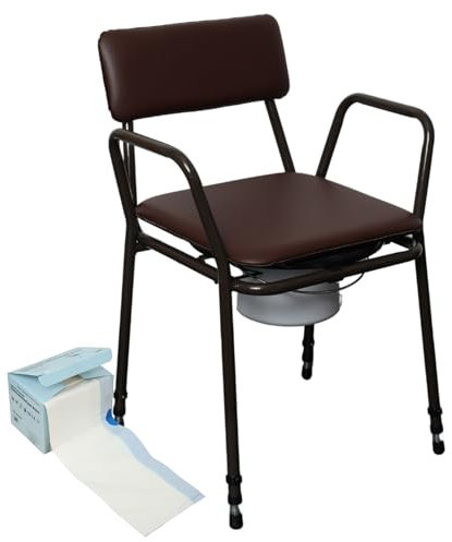 Millercare Height Adjustable Bedside Commode Toilet Chair - Padded Seat & Back for Maximum Comfort - Perfect for Elderly or Disabled Individuals - 20 Commode Bucket Liners Included | Assembled