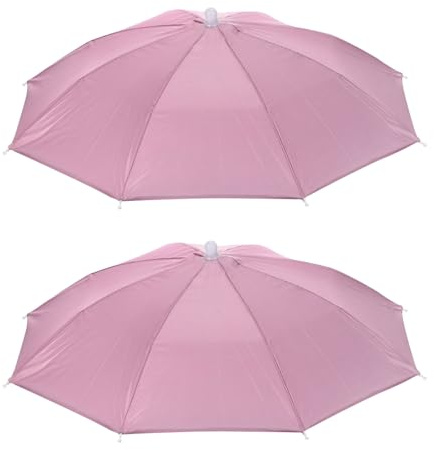 YOKIVE 2 Stück Regenschirmhut Gefaltete Sonnen Regen Kappen Hände Frei Wasserdichte Regenschirm Hüte Ideal Für Wandern Angeln Camping Sport Pink 20 Zoll