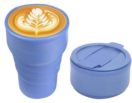 EYQ Collapsible Coffee Cup 375 ml, Silicone Foldable Tea Cup, Lightweight Reusable Coffee Mug for Hot and Cold Drinks for Office Fitness Gym Outdoor Sports Travel Camping Yoga, Pocket Size (Blue)