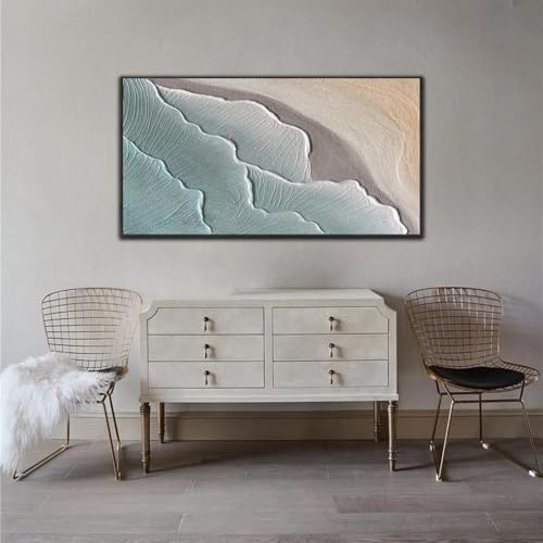ZHUOYA Ölgemälde auf Leinwand, Motiv: Meer, Urlaub, Meereslandschaft, strukturierte Wandkunst, blauer Himmel, Wolken, Wandbild, Segelboot, Heim-/Wohnzimmerdekor, gemalt, 80 x 120 cm, rahmenlos