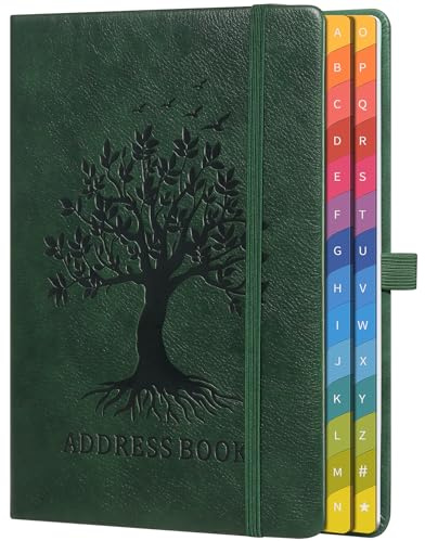 Adressbuch mit farbenfrohen alphabetischen Registerkarten (21,3 x 14,8 cm) - Hardcover-Telefon- und Kontakt-Organizer, mit Platz für wichtige Website-Passwörter und Softwarelizenzen
