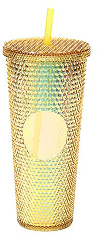 YIWEOG Tazas Vaso de agua de gran capacidad de 710ML/24OZ, vaso mate completamente tachonado, vaso de plástico reutilizable con tapa de paja a prueba de fugas de apertura amplia