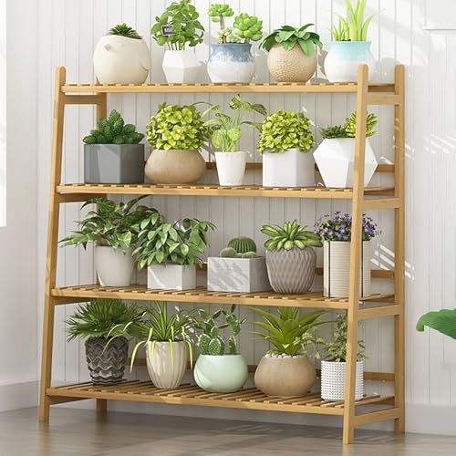 Pflanzenständer aus Bambus, 3 Ebenen, Leiterregal für Garten, Balkon, Terrasse, Outdoor, Pflanzenhalter, Präsentationsständer für Pflanzen, Blumen