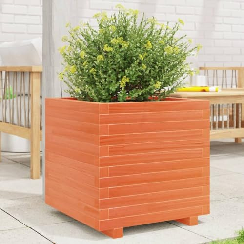 Gecheer Jardinière Cire Marron 50x50x49,5 cm Bois de pin Massif, Bac de Plantation pour Cultiver Fleurs Herbes Plantes, Lit Surélevé Potager pour Terrasse Balcon Extérieur Type A