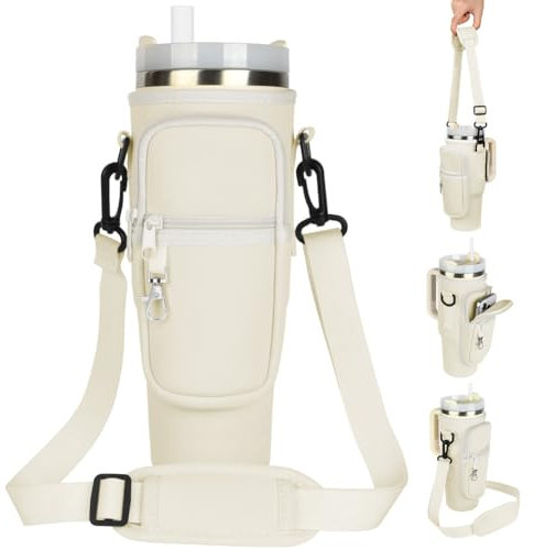 AYESY Sac de Transport Stanley 40oz Tumbler et Bouteille d'eau, Blanc Cassé - Pochette Téléphone avec Bandoulière Réglable pour Marche, Voyage et Camping