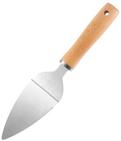 QTANZIQI Roller Stainless Steel Pizza Shovel Two-Piece Hand-held Kitchen Tools with Wooden Handle and Cake Maker, Silver (21 * 9CM)