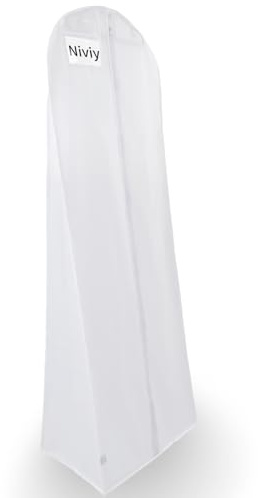 Niviy 1 Pezzo Custodia Porta Abito da Sposa 60×180CM Copriabiti Antipolvere Sacchetti per Abiti da Sposa,Sacchetti per Indumenti con Tasca Trasparente,per Cappotti Lunghi e Abiti da Sera（Bianco)