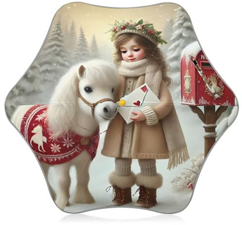 Joitme Winter-Pony-Regenschirm, Weiß, Kinder-Regenschirm für Regen, Stockschirm, Sonnenschirm, UV-Schutz