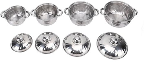 Juego de olla de acero inoxidable de 4 piezas, juego de cacerola profesional de acero inoxidable con tapa de doble manijas de cocina para cocinar para pasta vegetales de sopa