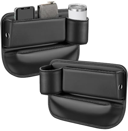 2 Pack Car Seat Gap Filler Organizer, PU Leather Front Seat Car Storage Box with Cup Holders, Multifunctional Seat Gap Storage Box with USB Charging Hole for Phone, Coins, Sunglasses,Keys, Cards