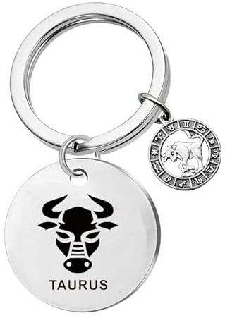 UBBVPKY Fashion Round Nameplate Pendant Keyring With 12 Constellation - Zodiac Sign Horoscope Key Chain Car Key Ring - Ideal Keychain Gift Or Bag Charm for Women Men Taurus One Size