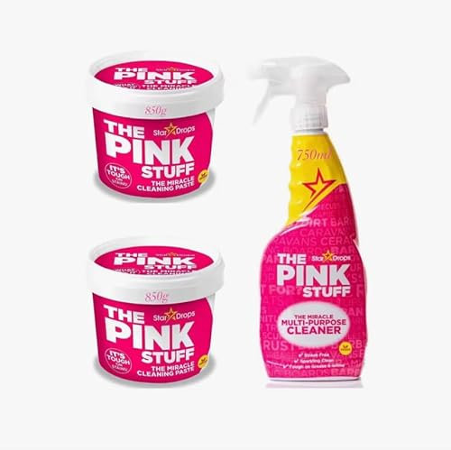 The Pink Stuff Set de Limpieza Milagroso, 2 Pastas Limpiadoras de 850g y Spray Multiusos de 750ml,ideal para multiples superficies