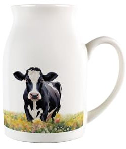 Friesian Cow Milk Jug - Small Porcelain Creamer Jug Pitcher with Handle, 450ml, White