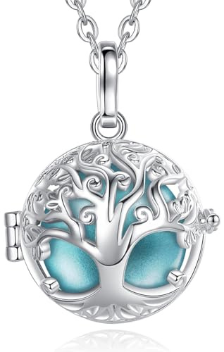 CELESTIA Llamador de Angeles Embarazada, Colgante Arbol de la Vida Cobre Chapado en Plata, Dos Cadenas de 76cm y 114cm, Regalo Original para Embarazadas