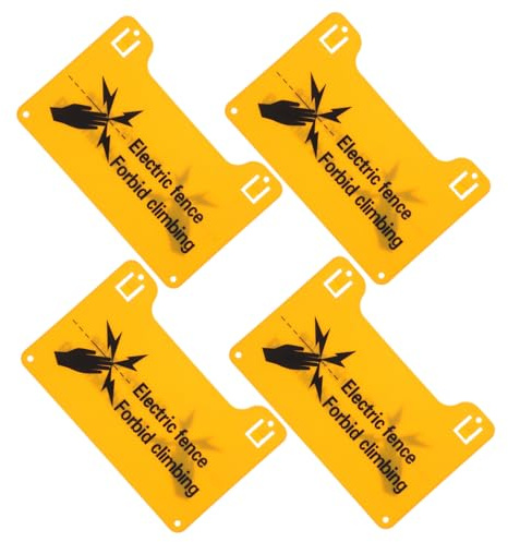 Alipis Cartelli di Avvertimento Angoli Arrotondati 4 Pezzi Pvc Giallo per Recinzione Elettrica Alta Tensione per Montaggio su Cancelli e Pali di Recinzione