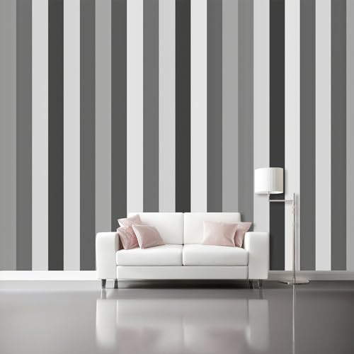 Papel pintado Rayas grises y blancas geométricas simples Papel pintado tejido no tejido 250 x 175 cm decoración Pared decorativos Tv Fondo Pared Dormitorio Murales Papel Tapiz Moderno Gris blanco