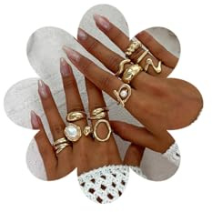 CharmBurst 11 Stück Gold Ringe Set, Einstellbare Perlen Ringe, Offene Stapelbare Knöchel Ringe, Boho Vintage Schmuck, Prom Party Kostüm Schmuck