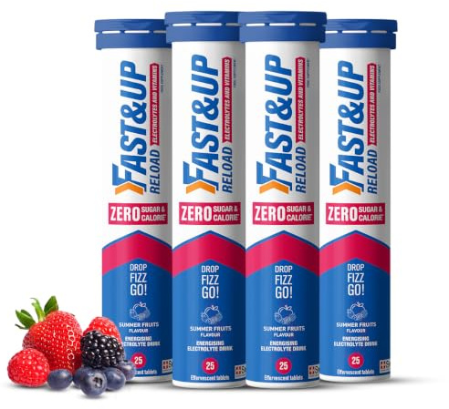 Fast&Up Reload Zero Electrolyte Tablets | Zero Sugar & Calories | Summer Fruits Flavour | 100 Effervescent Tablets with Vitamin C & B12 | Instant Hydration & Energy