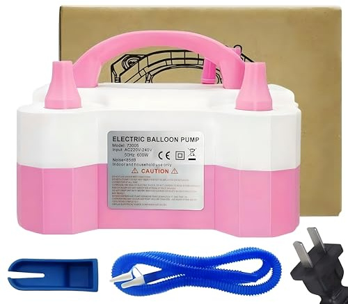 Bomba de Globo Eléctrico Bomba de Aire Portátil con Influjo de Globo de Boquilla Dual con Una Manguera de Nudos O Extensión para Fiesta, Boda, Cumpleaños, Actividades y Festi Pink with Extension Hose