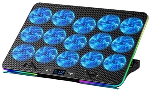 Base di raffreddamento per laptop Ventilatore per Raffreddatore per laptop da gioco 15 ventole Regolazione della velocità del vento regolabile in altezza Tappetino di raffreddamento(N15RGB)