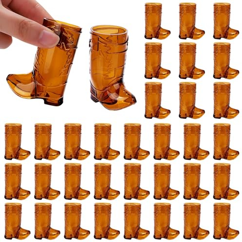 Aodaer 36 Pieces 1 OZ Brown Cowboy Boot Shot Glasses Mini Plastic Boot Shot Cups Western Cowboy Glasses Reusable Beer Mugs for Cowgirl Party Decorations Birthday Bachelorette Party Favors