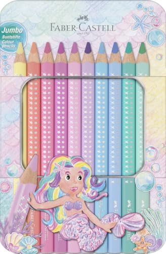 Faber-Castell - Buntstifte Set Jumbo Sparkle Pastell, 10 Farben | Dicke Farbstifte in Pastellfarben für kreative Malprojekte, Malstifte für Kinder