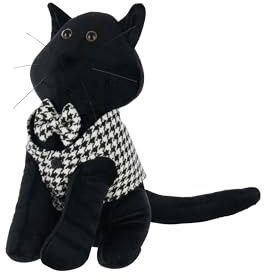 J-Line Türstopper Katze Hahnentritt - Polyester - Schwarz/Weiß