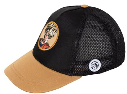 PICOBOX Casquette Dragon Ball Z pour enfant et adolescent, casquette visière avec grille, noire et marron, broderies avant et latérales, taille unique 51-54 cm