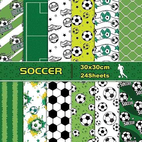 24 Blatt Fußball Scrapbook Papier 30x30 cm – Doppelseitiges Motivpapier mit 12 Sport-Designs – Bastelpapier für Scrapbooking, Fotoalbum, Kartenbasteln & DIY Dekoration