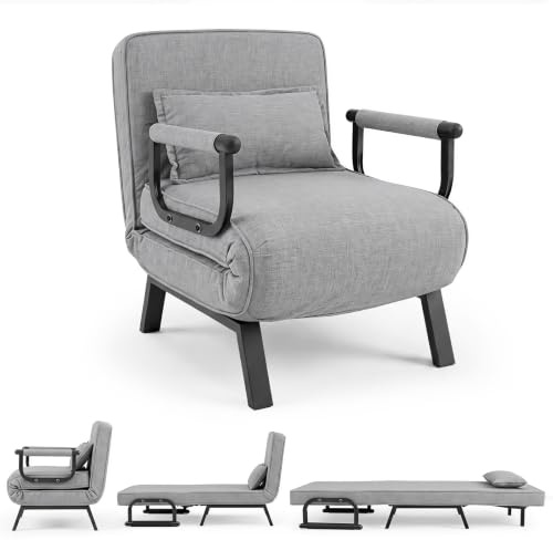 COSTWAY 3 en 1 Fauteuil Lit Convertible 1 Place Pliable (Gris Clair)