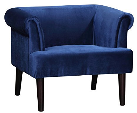 Atlantic Home Collection Charlie Sessel, Armlehnenstuhl mit Massivholzfüßen, Samt, Blau, 74 x 86x 70